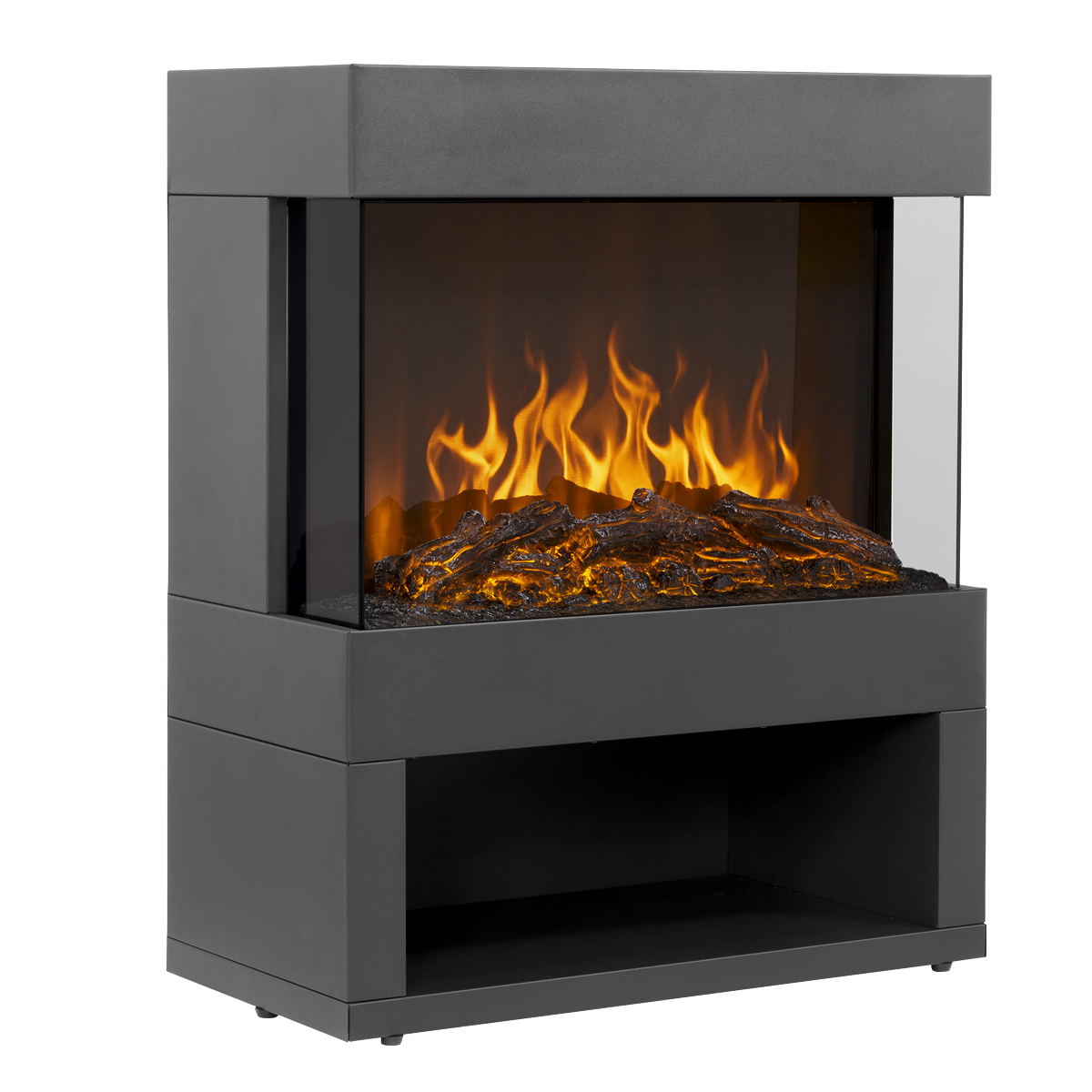 Electric Stove Heater Fireplace with LED Log Flame Effect & Wood Storage 1800W – Black DH122