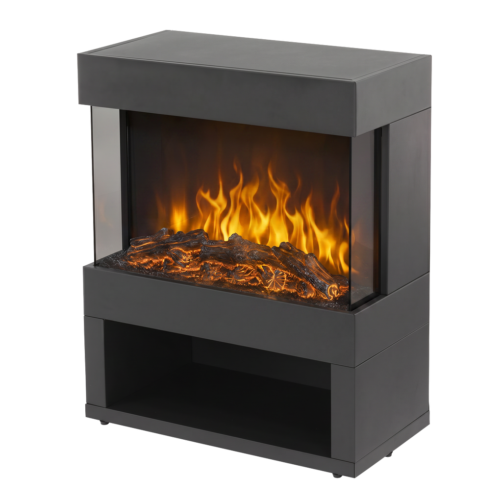 Electric Stove Heater Fireplace with LED Log Flame Effect & Wood Storage 1800W – Black DH122