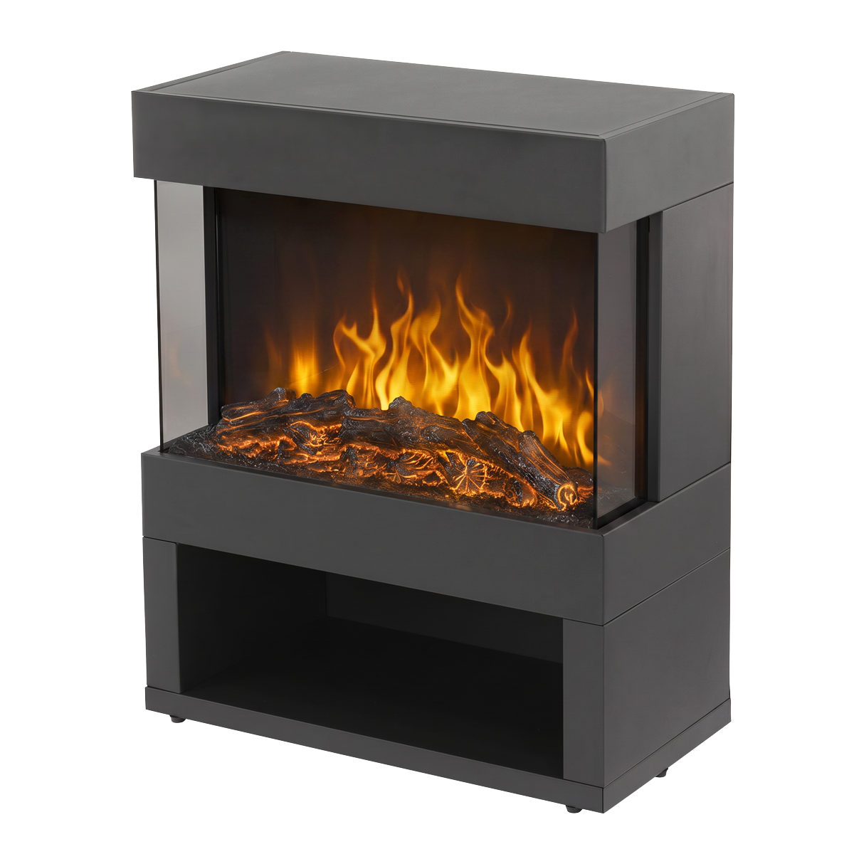 Electric Stove Heater Fireplace with LED Log Flame Effect & Wood Storage 1800W – Black DH122