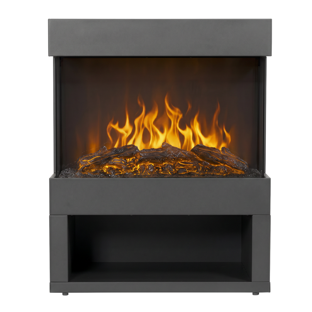 Electric Stove Heater Fireplace with LED Log Flame Effect & Wood Storage 1800W – Black DH122