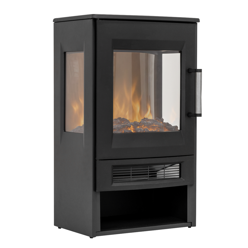 Electric Panoramic Stove Heater with LED Flame Effect & Log Storage 1800W - Black DH123