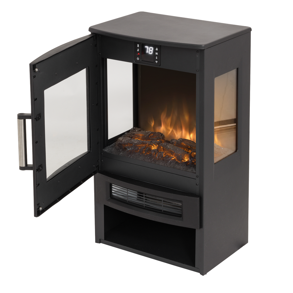 Electric Panoramic Stove Heater with LED Flame Effect & Log Storage 1800W - Black DH123