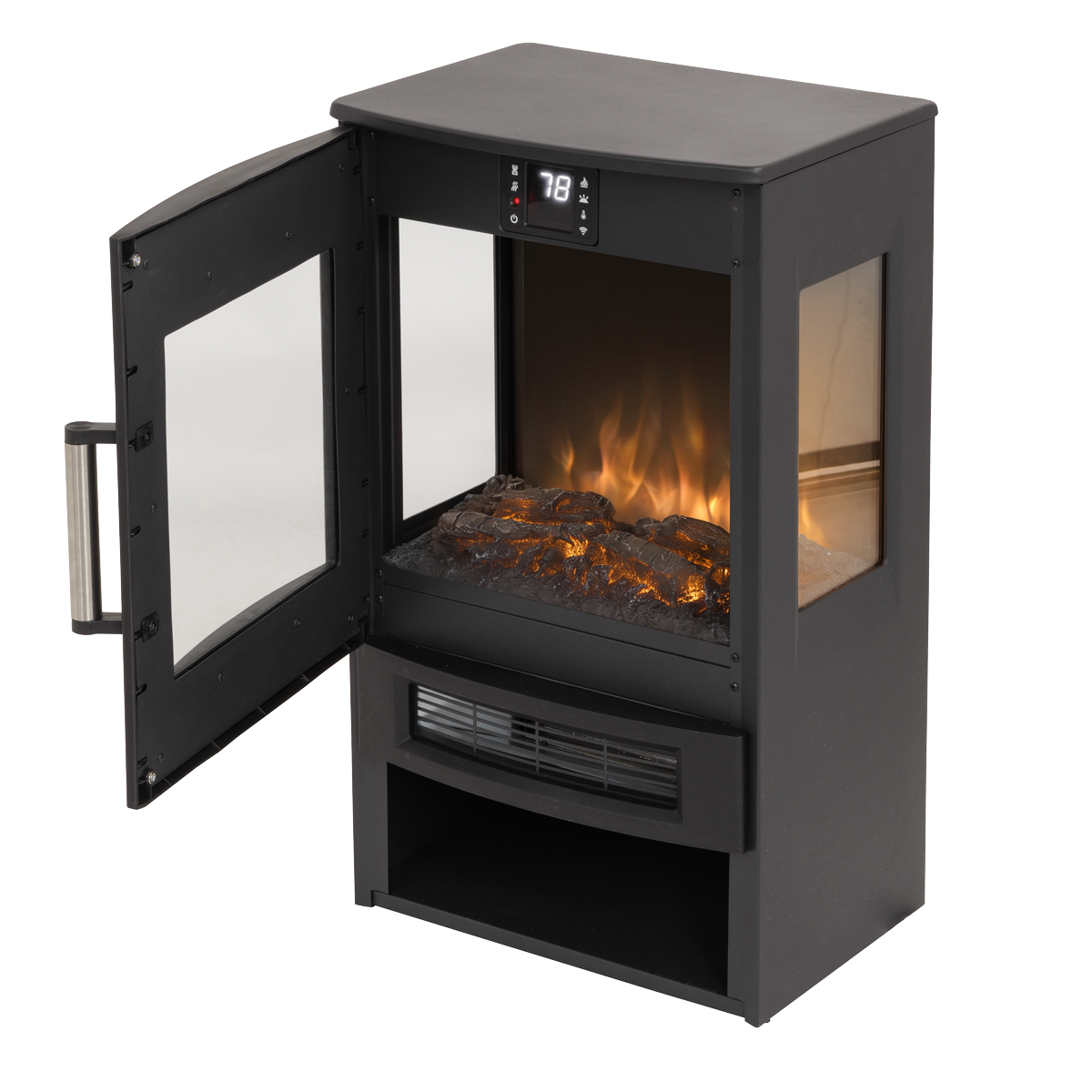 Electric Panoramic Stove Heater with LED Flame Effect & Log Storage 1800W - Black DH123