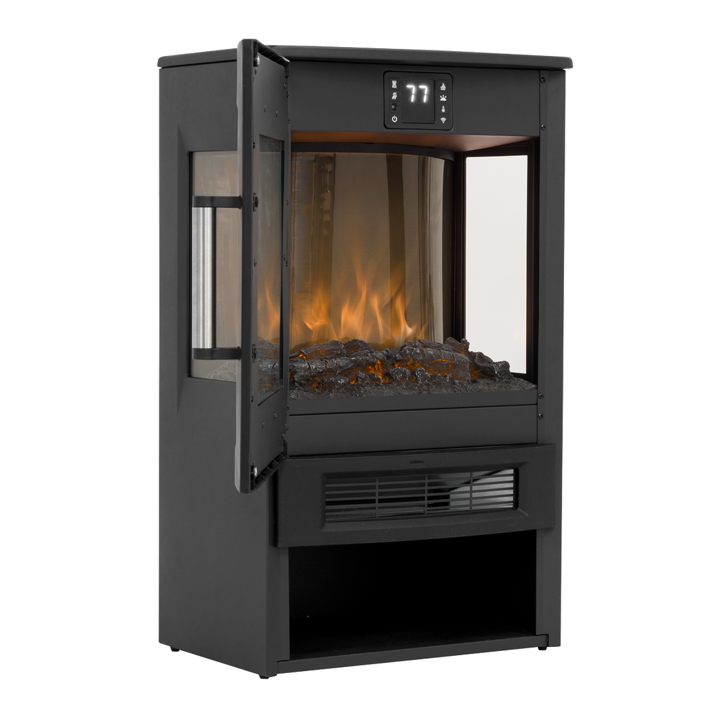 Electric Panoramic Stove Heater with LED Flame Effect & Log Storage 1800W - Black DH123