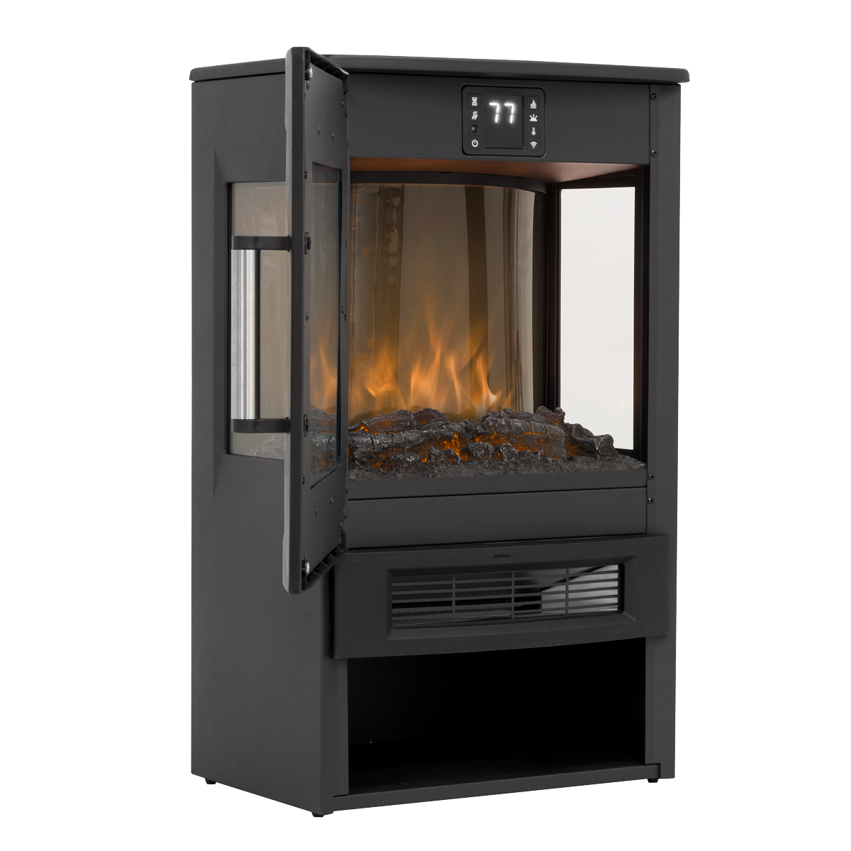 Electric Panoramic Stove Heater with LED Flame Effect & Log Storage 1800W - Black DH123