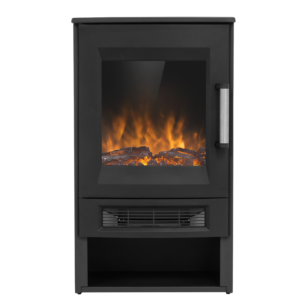 Electric Panoramic Stove Heater with LED Flame Effect & Log Storage 1800W - Black DH123