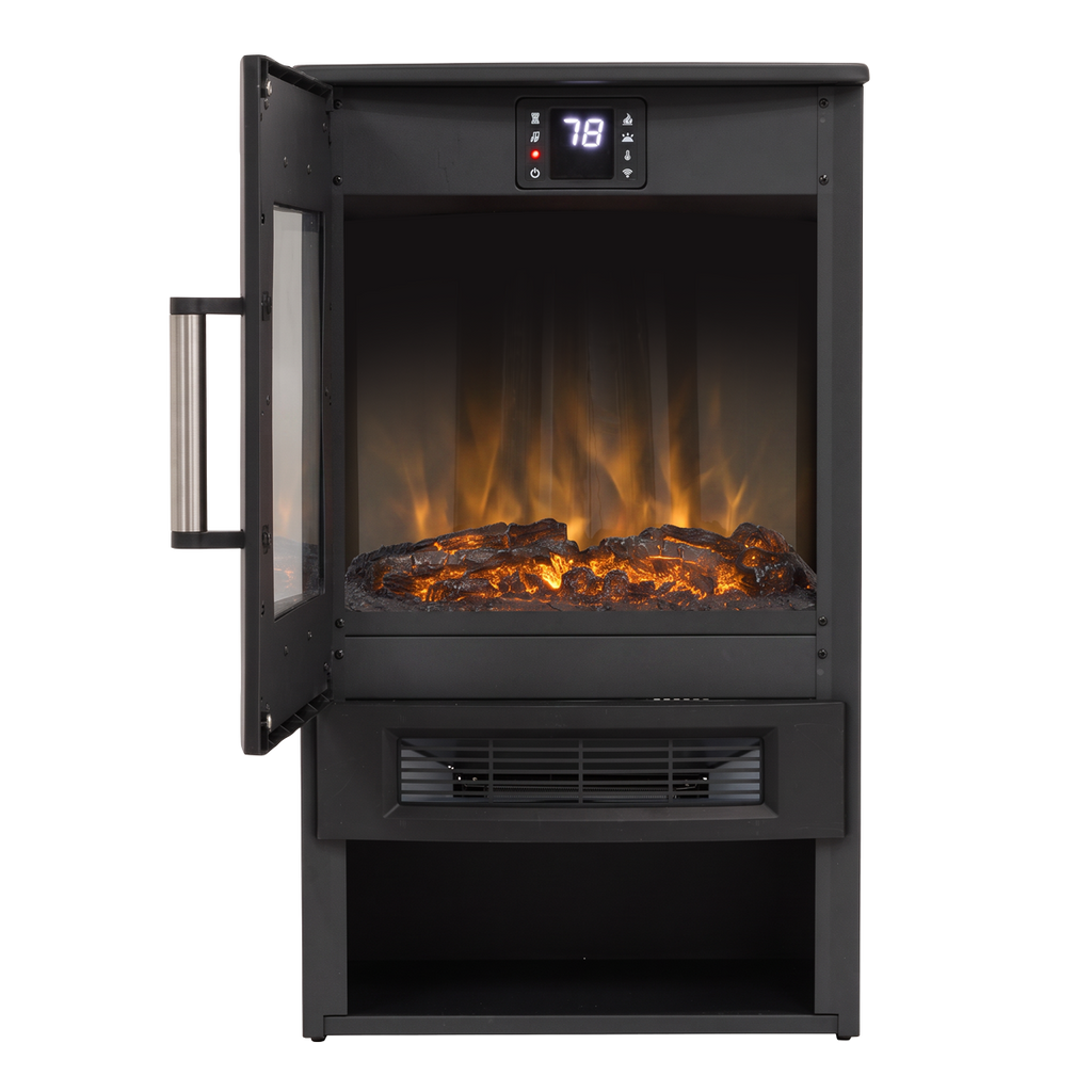 Electric Panoramic Stove Heater with LED Flame Effect & Log Storage 1800W - Black DH123