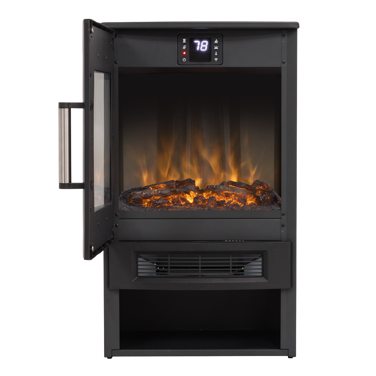 Electric Panoramic Stove Heater with LED Flame Effect & Log Storage 1800W - Black DH123