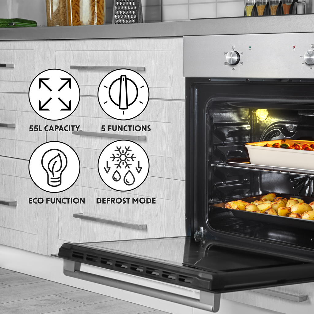 Integrated Fan-Assisted Electric Oven 60cm 55L Capacity - Black/Stainless Steel DH125