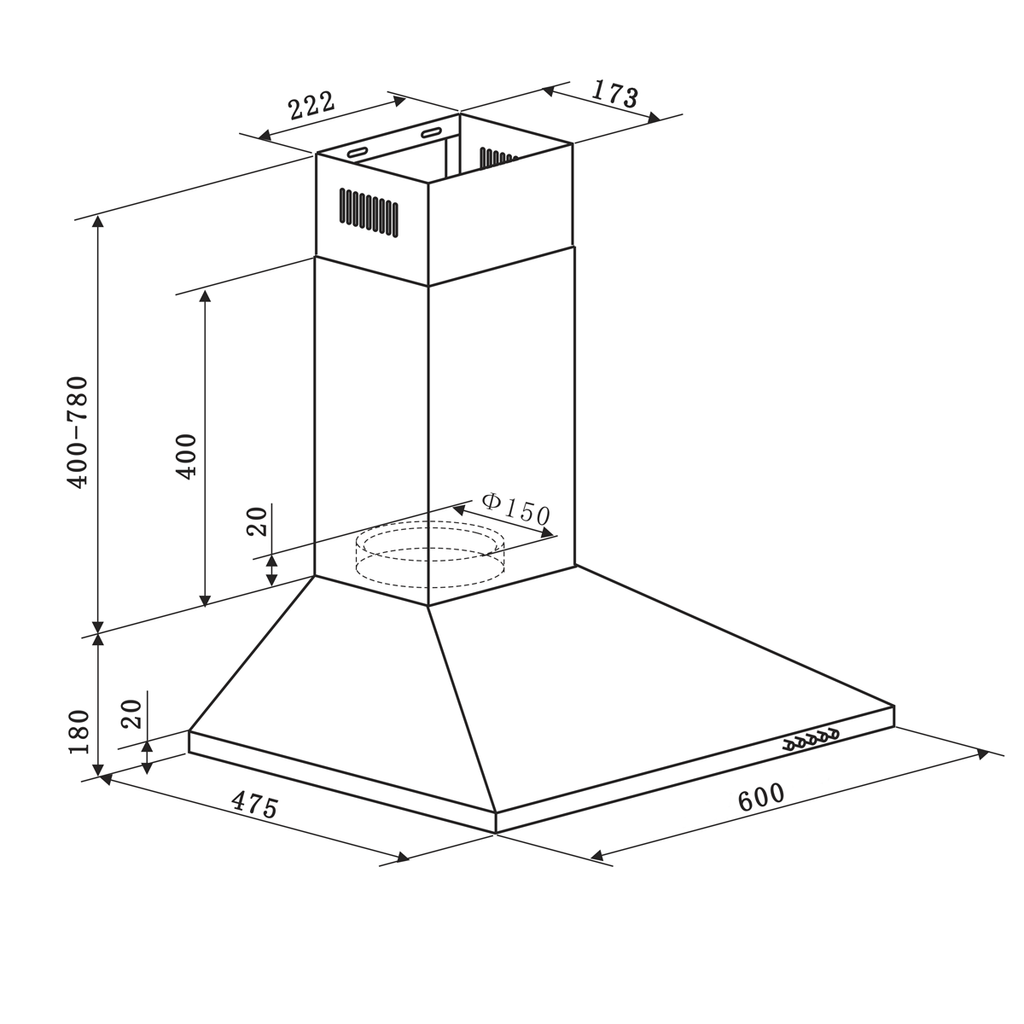 Cooker Hood with Carbon Filters 60cm - Stainless Steel DH126