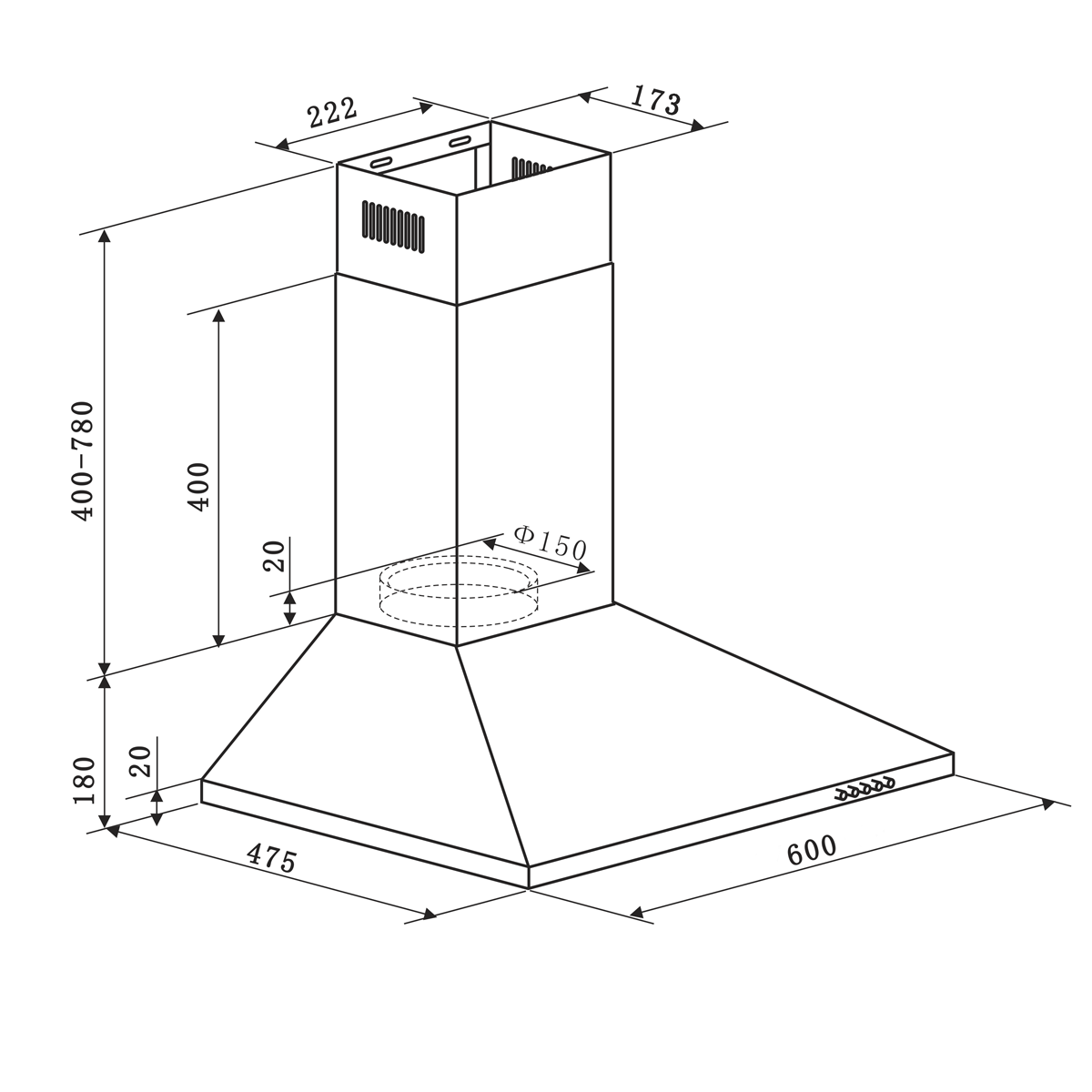 Cooker Hood with Carbon Filters 60cm - Stainless Steel DH126