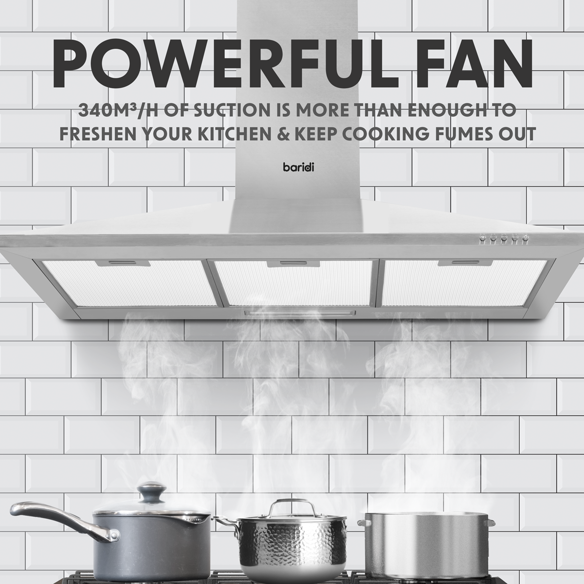 Cooker Hood with Carbon Filters 90cm - Stainless Steel DH127