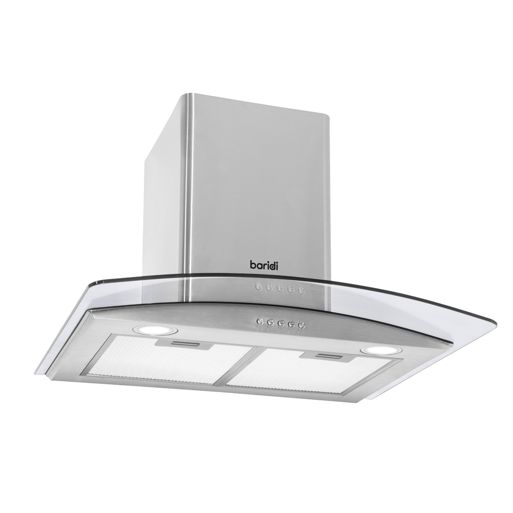 Curved Glass Cooker Hood with Carbon Filters & LED Lights 60cm - Stainless Steel DH128