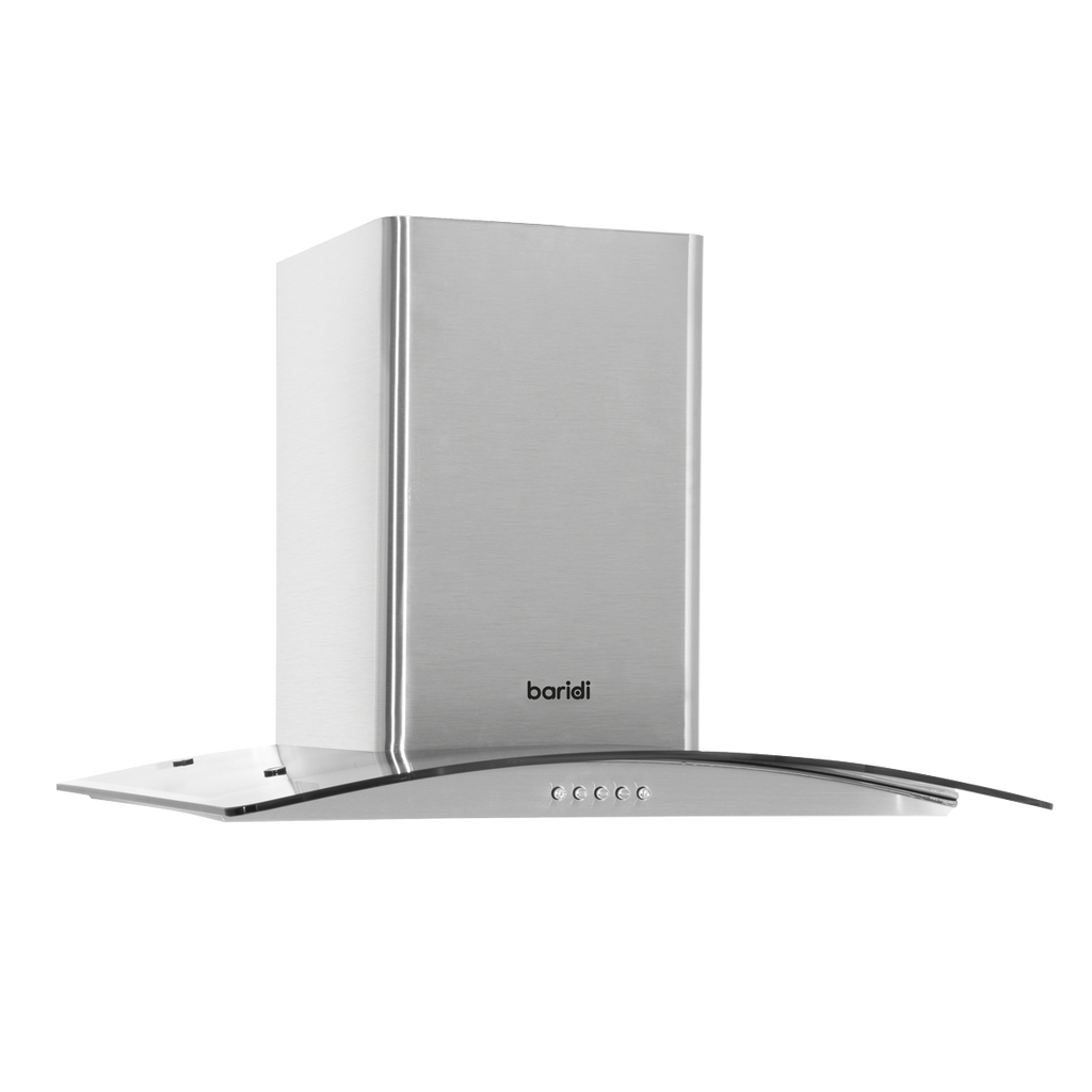 Curved Glass Cooker Hood with Carbon Filters & LED Lights 60cm - Stainless Steel DH128