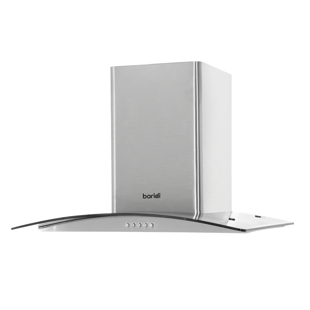 Curved Glass Cooker Hood with Carbon Filters & LED Lights 60cm - Stainless Steel DH128