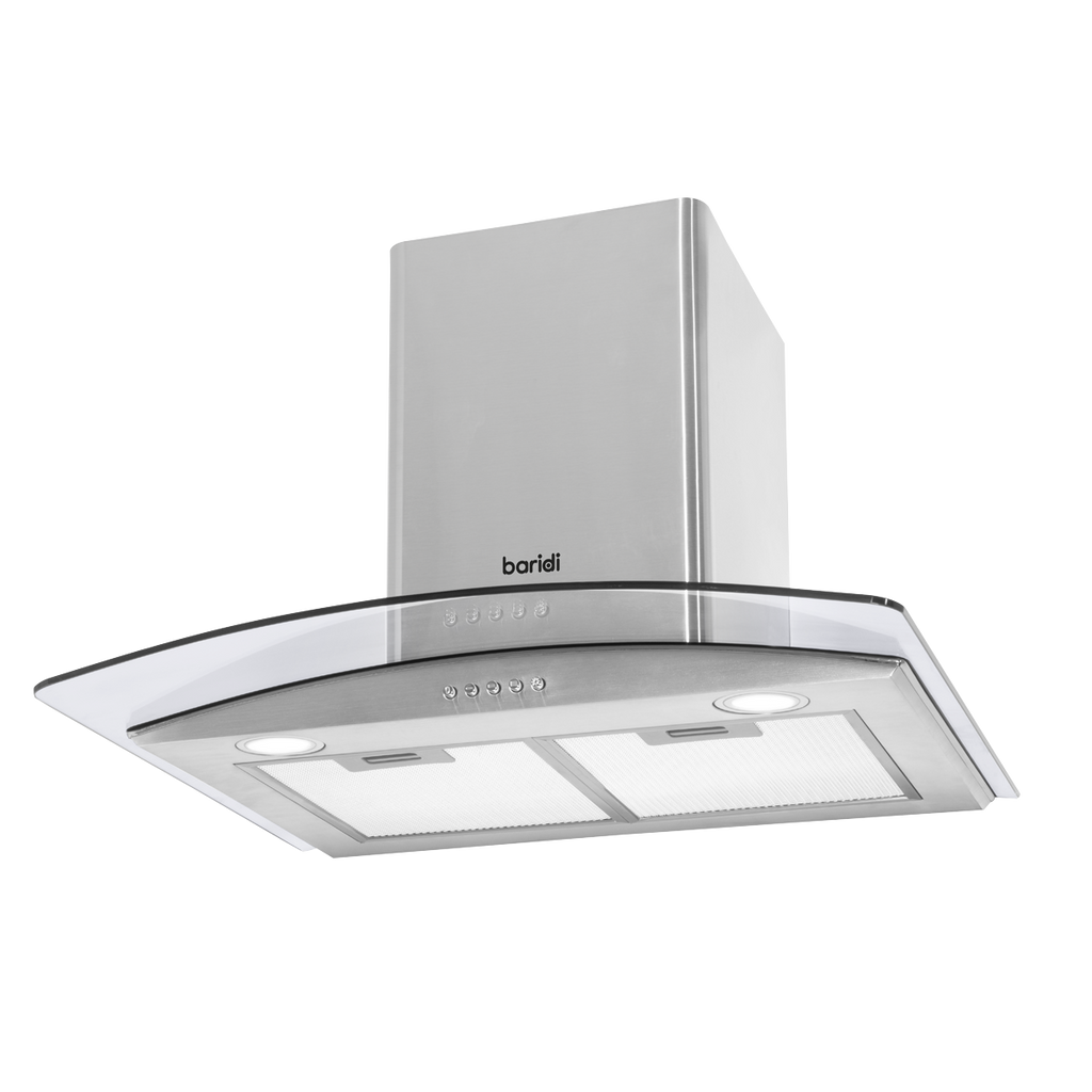 Curved Glass Cooker Hood with Carbon Filters & LED Lights 60cm - Stainless Steel DH128