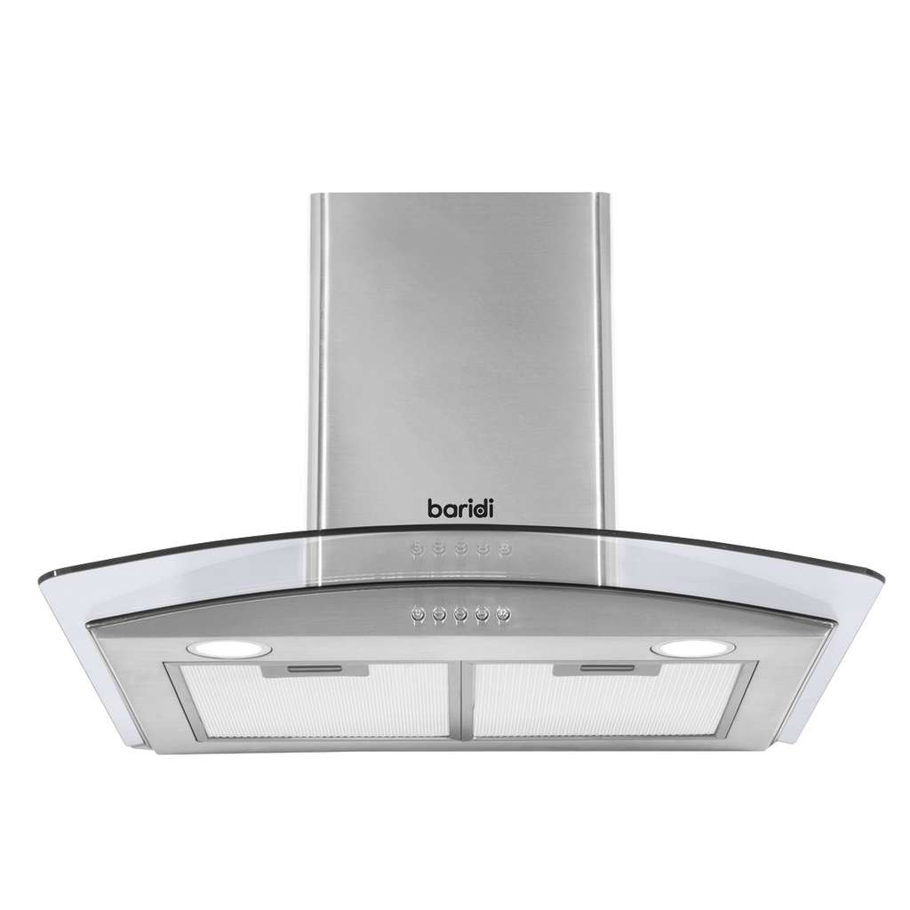 Curved Glass Cooker Hood with Carbon Filters & LED Lights 60cm - Stainless Steel DH128