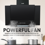 Angled Chimney Cooker Hood with Carbon Filters & LED Lamp - Black Glass DH129