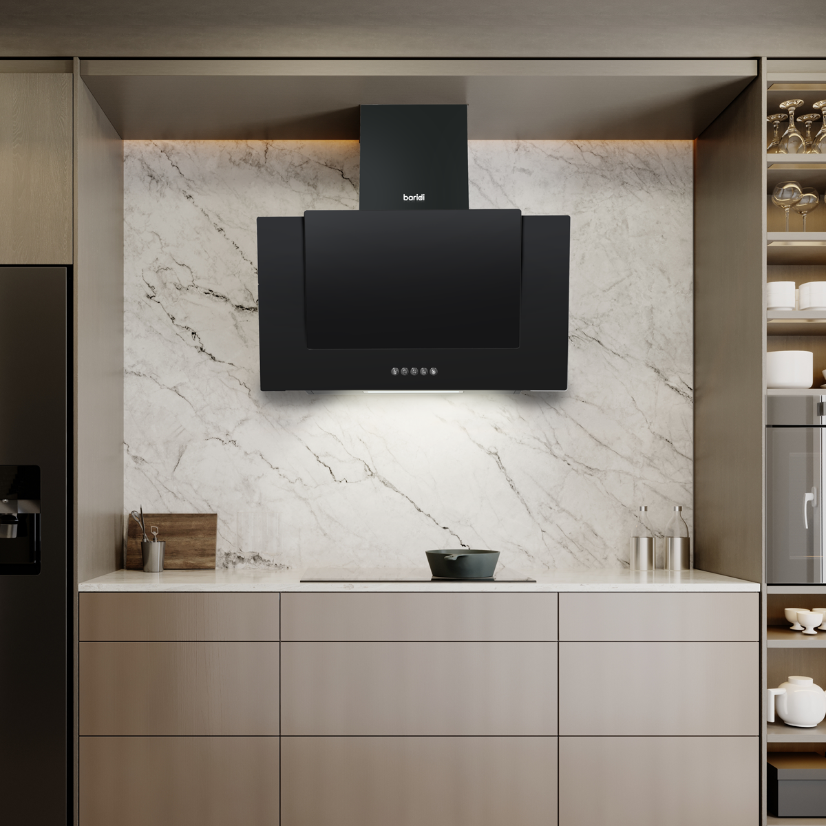 Angled Chimney Cooker Hood with Carbon Filters & LED Lamp - Black Glass DH129