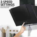 Angled Chimney Cooker Hood with Carbon Filters & LED Lamp - Black Glass DH129