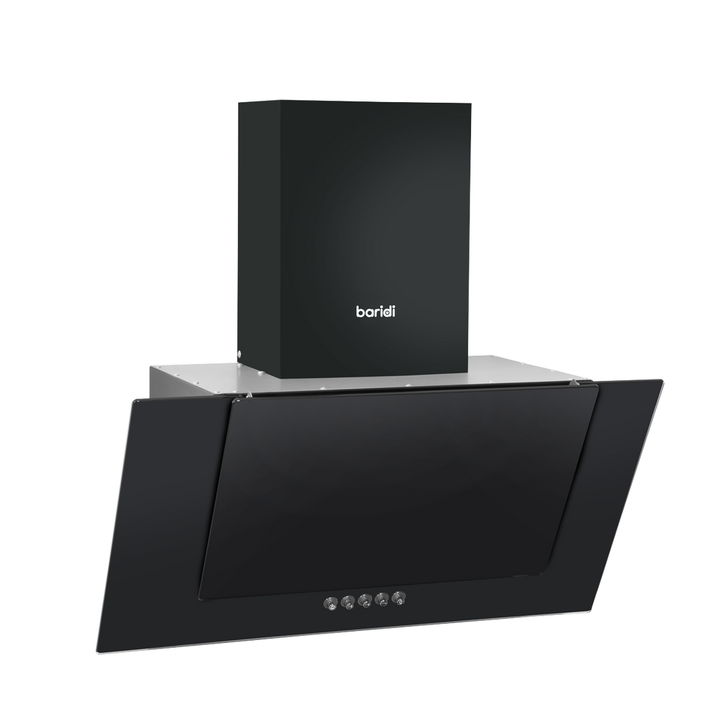 Angled Chimney Cooker Hood with Carbon Filters & LED Lamp - Black Glass DH129