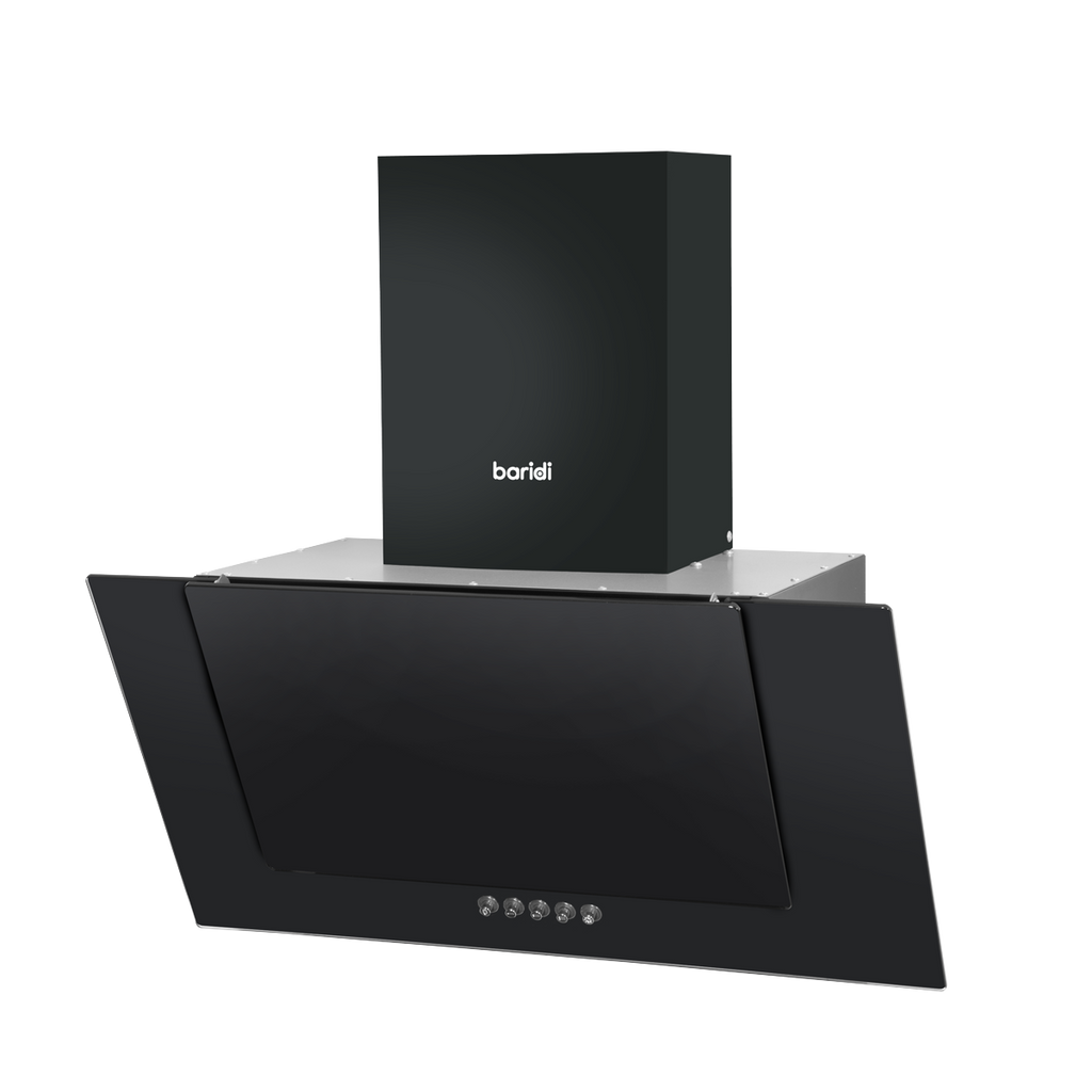 Angled Chimney Cooker Hood with Carbon Filters & LED Lamp - Black Glass DH129