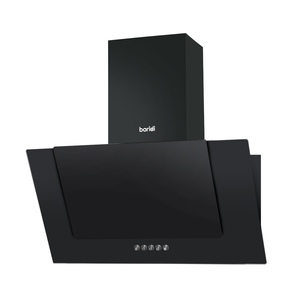 Angled Chimney Cooker Hood with Carbon Filters & LED Lamp - Black Glass DH129