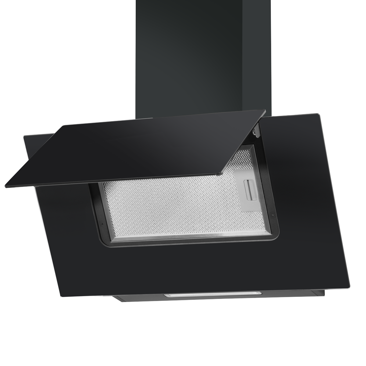 Angled Chimney Cooker Hood with Carbon Filters & LED Lamp - Black Glass DH129