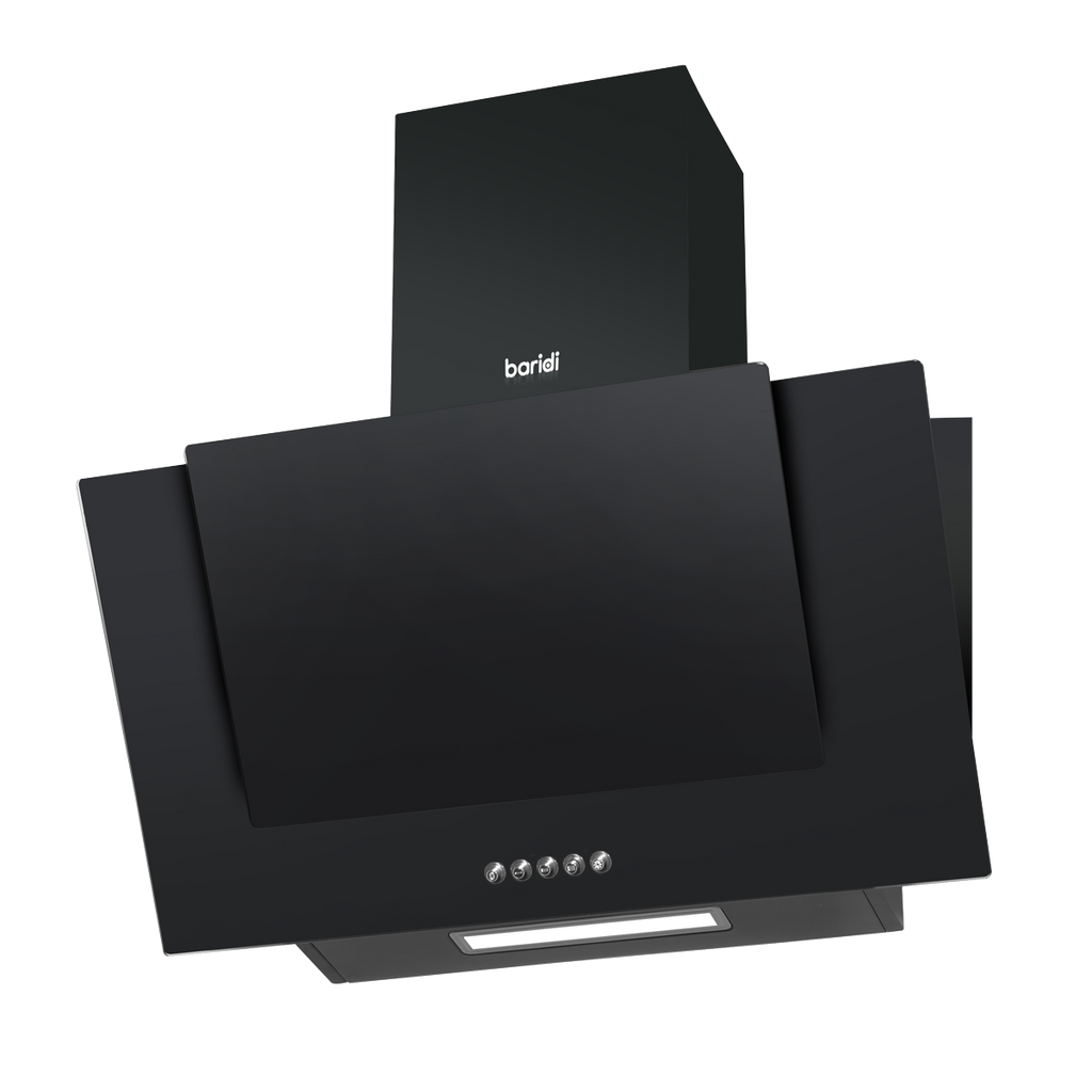 Angled Chimney Cooker Hood with Carbon Filters & LED Lamp - Black Glass DH129