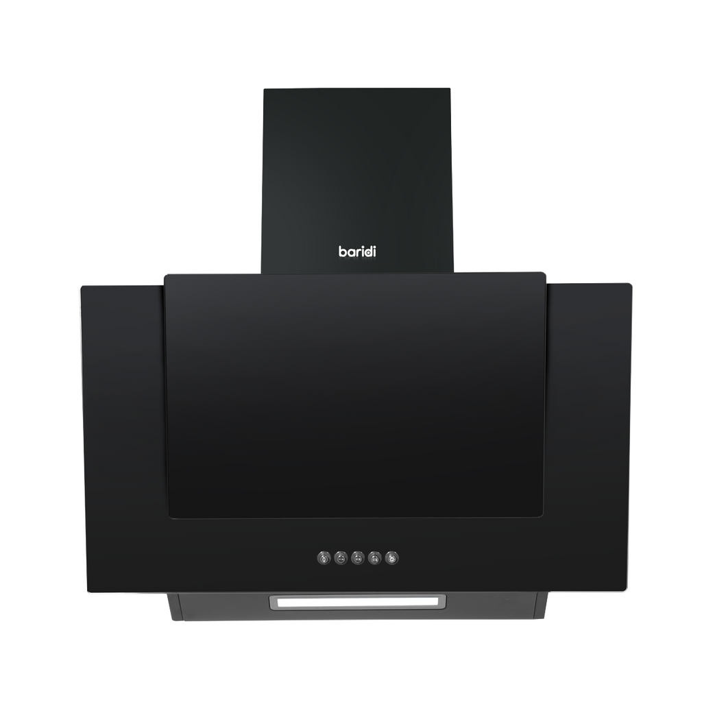 Angled Chimney Cooker Hood with Carbon Filters & LED Lamp - Black Glass DH129