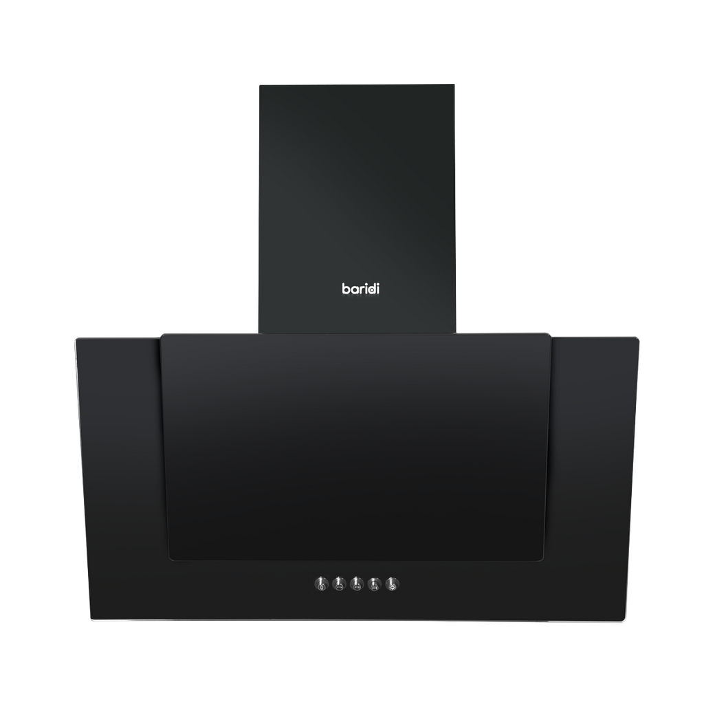 Angled Chimney Cooker Hood with Carbon Filters & LED Lamp - Black Glass DH129