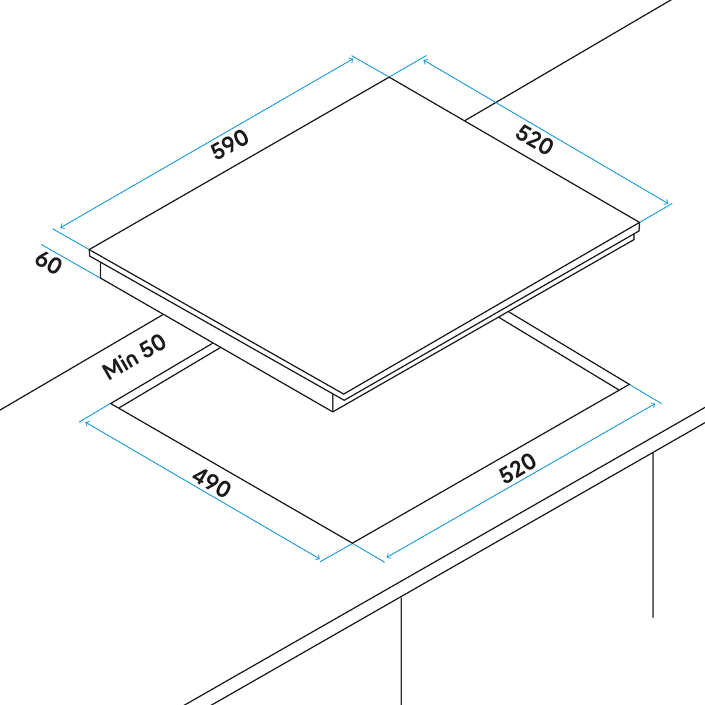 Integrated Ceramic Hob with 4 Cooking Zones 60cm - Black Glass DH131