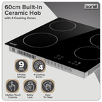 Integrated Ceramic Hob with 4 Cooking Zones 60cm - Black Glass DH131