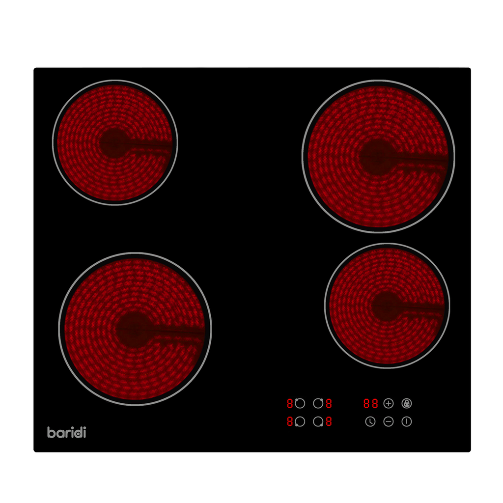 Integrated Ceramic Hob with 4 Cooking Zones 60cm - Black Glass DH131