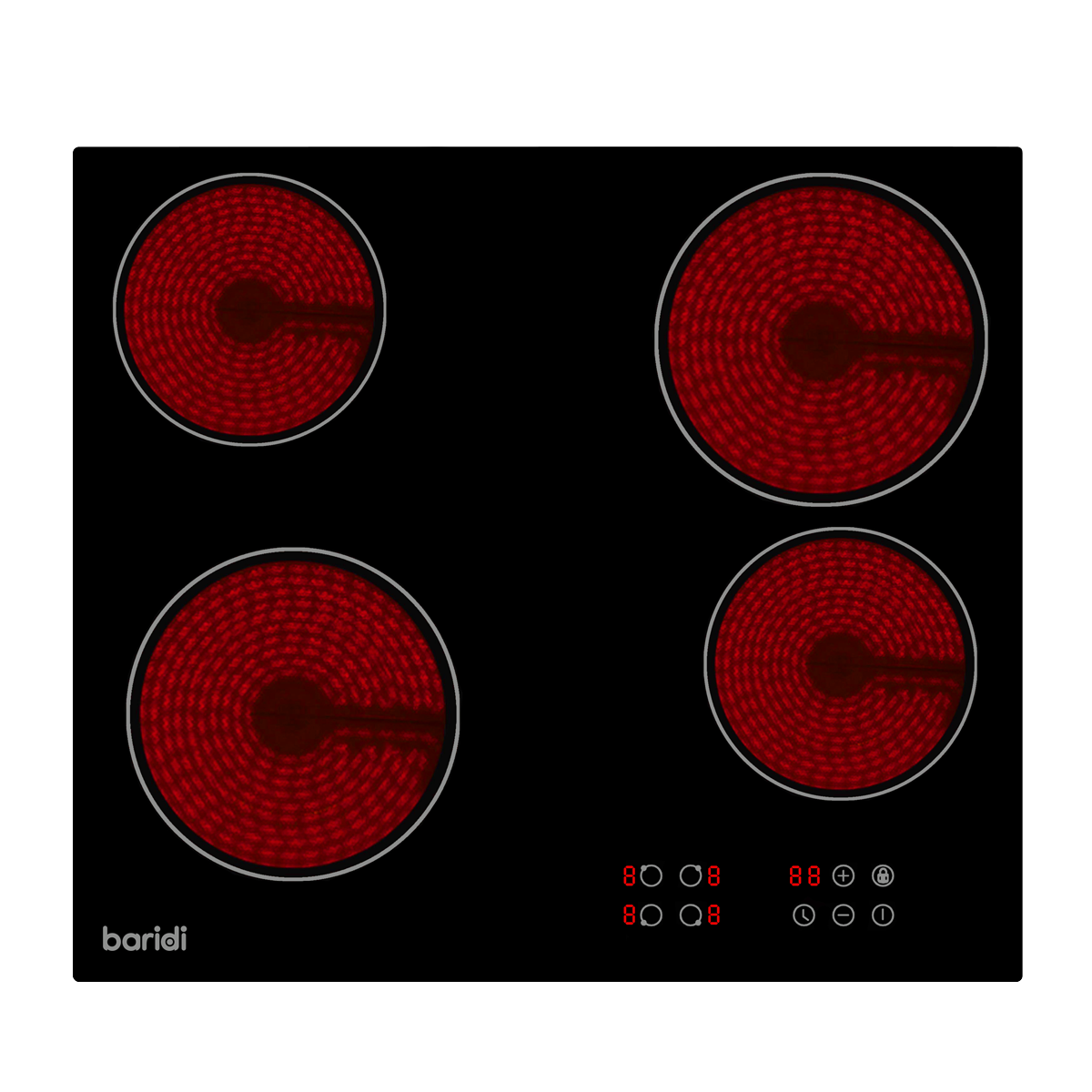Integrated Ceramic Hob with 4 Cooking Zones 60cm - Black Glass DH131