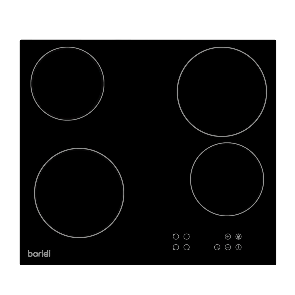 Integrated Ceramic Hob with 4 Cooking Zones 60cm - Black Glass DH131