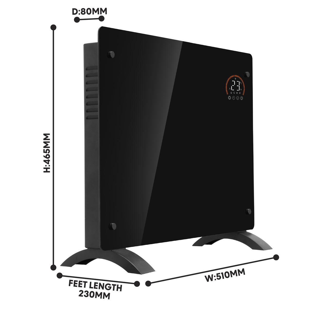 Electric Glass Panel Heater 1000W/230V - Black DH135
