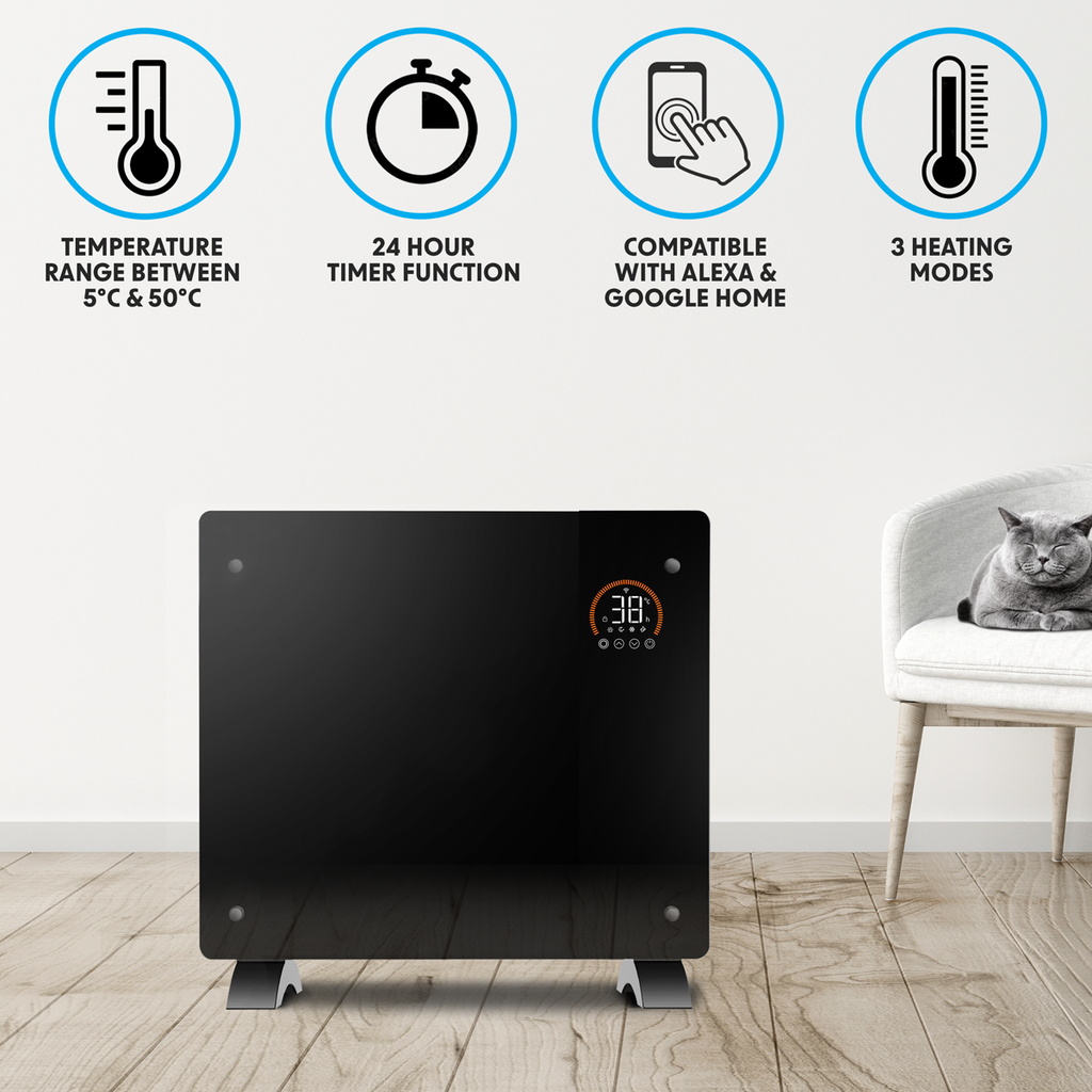 Electric Glass Panel Heater 1000W/230V - Black DH135