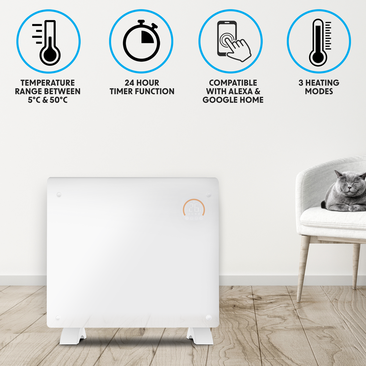 Electric Glass Panel Heater 1000W/230V - White DH136
