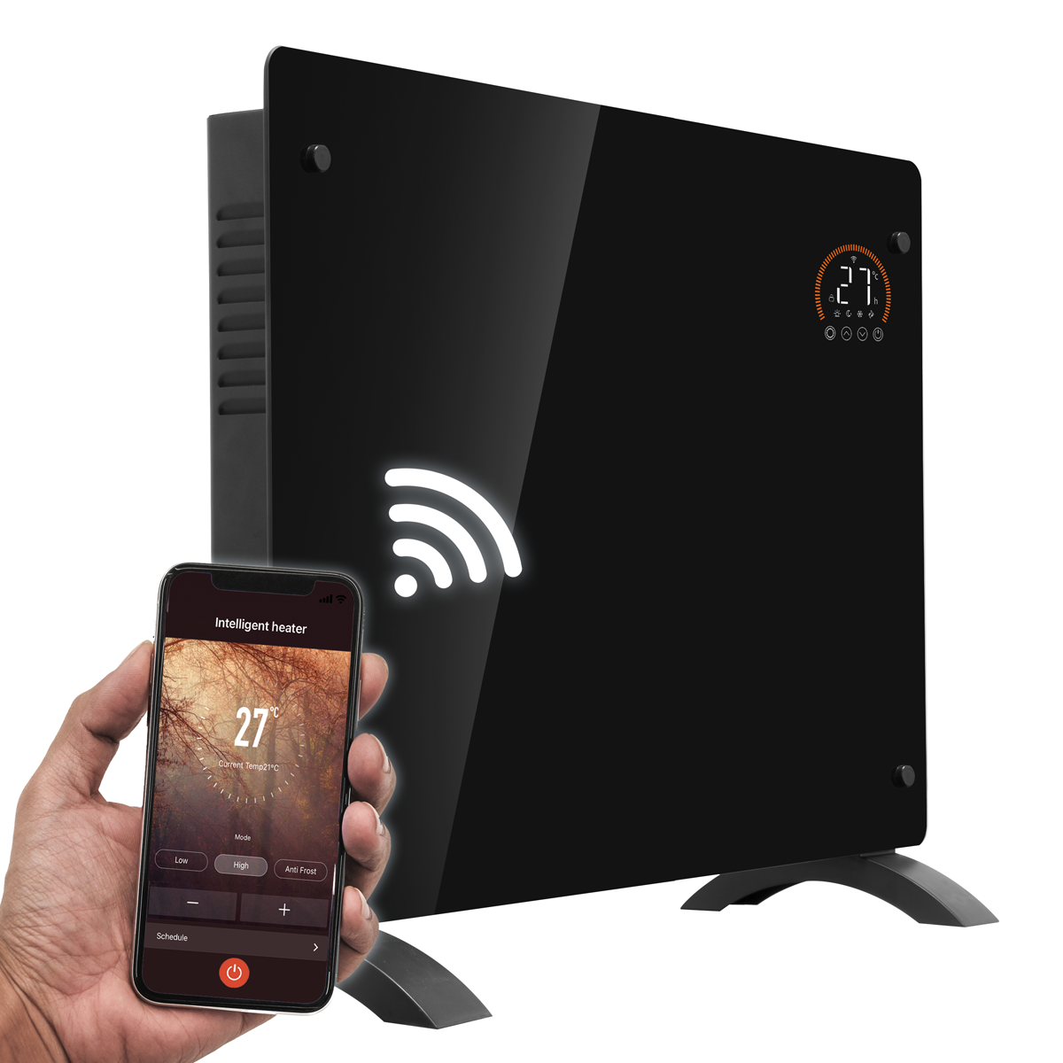 Baridi 1500W Electric Glass Panel Heater with 24/7 Timer, Remote Control & Wi-Fi - Black DH137