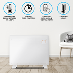 Baridi 1500W Electric Glass Panel Heater with 24/7 Timer, Remote Control & Wi-Fi - White DH138