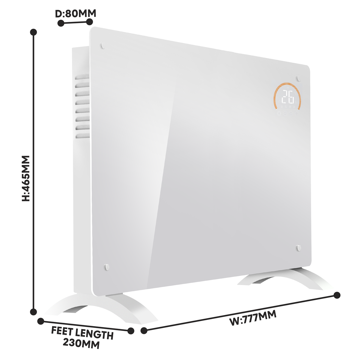 Electric Glass Panel Heater 2000W/230V - White DH140