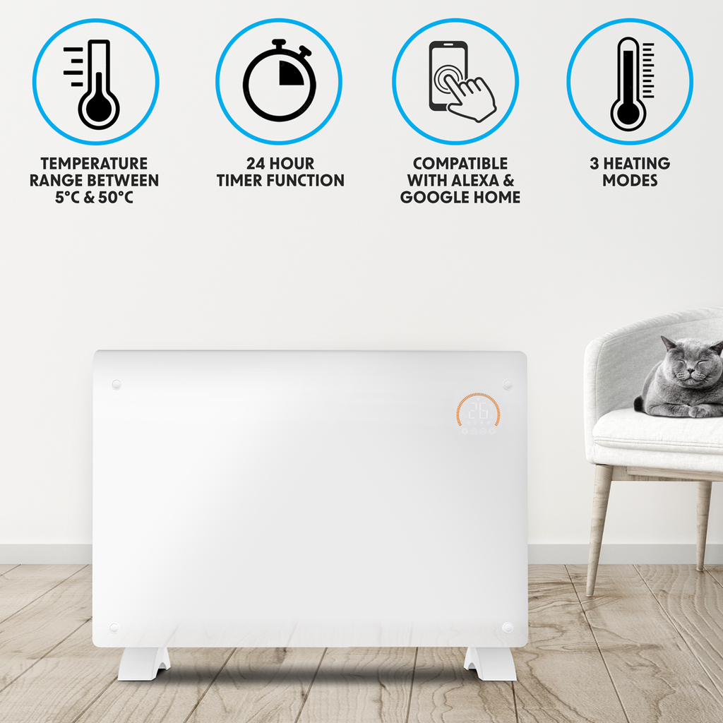 Electric Glass Panel Heater 2000W/230V - White DH140