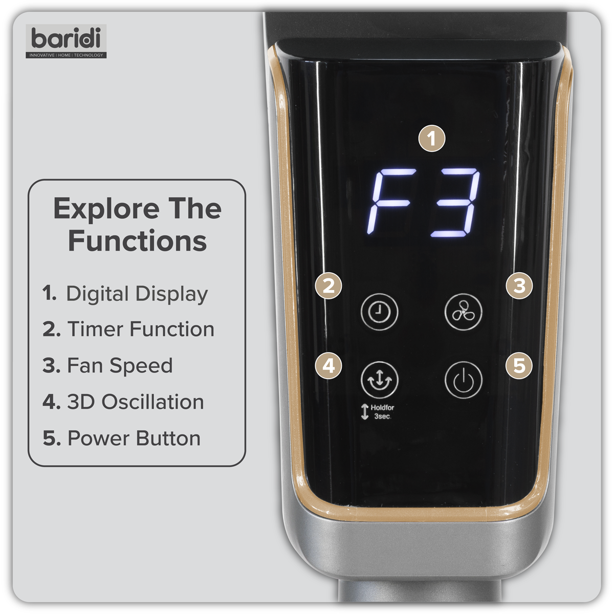 12" Pedestal Fan with Remote Control & 12hr Timer 230V - Grey DH141