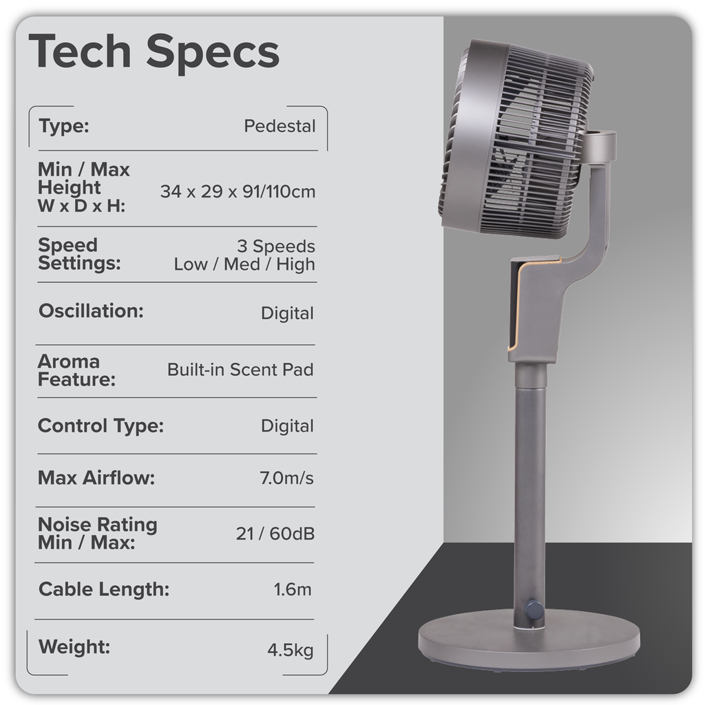 12" Pedestal Fan with Remote Control & 12hr Timer 230V - Grey DH141