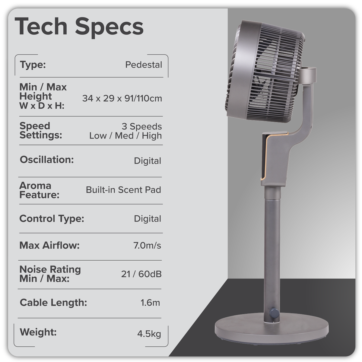 12" Pedestal Fan with Remote Control & 12hr Timer 230V - Grey DH141