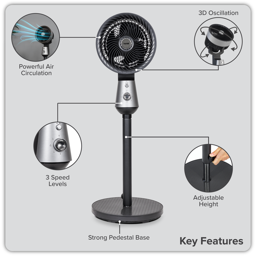 10" Pedestal Fan with Manual Control 230V - Grey DH142
