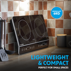 Portable Induction Hob with 2 Cooking Zones 60 x 36 x 6.5cm - Black DH146