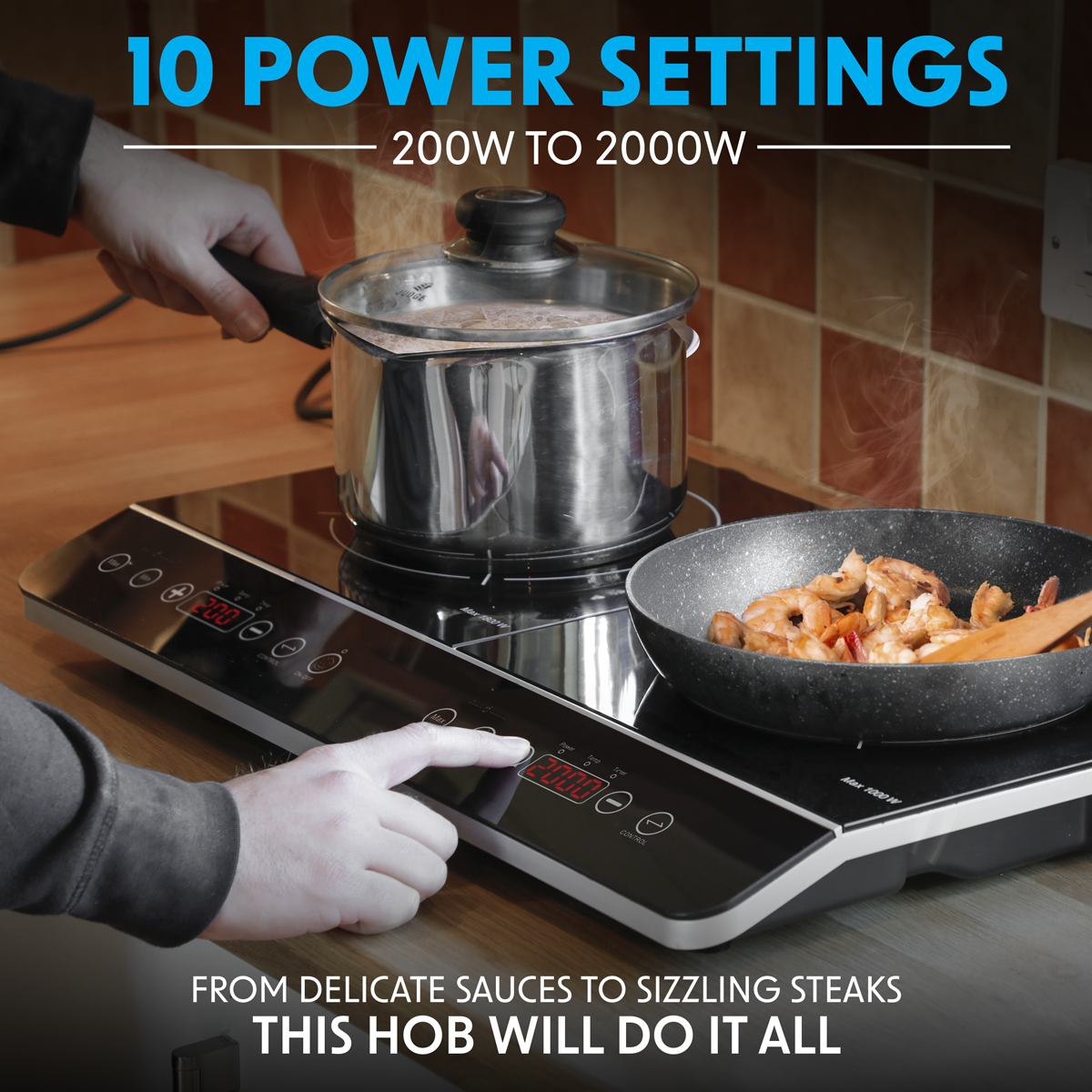 Portable Induction Hob with 2 Cooking Zones 60 x 36 x 6.5cm - Black DH146