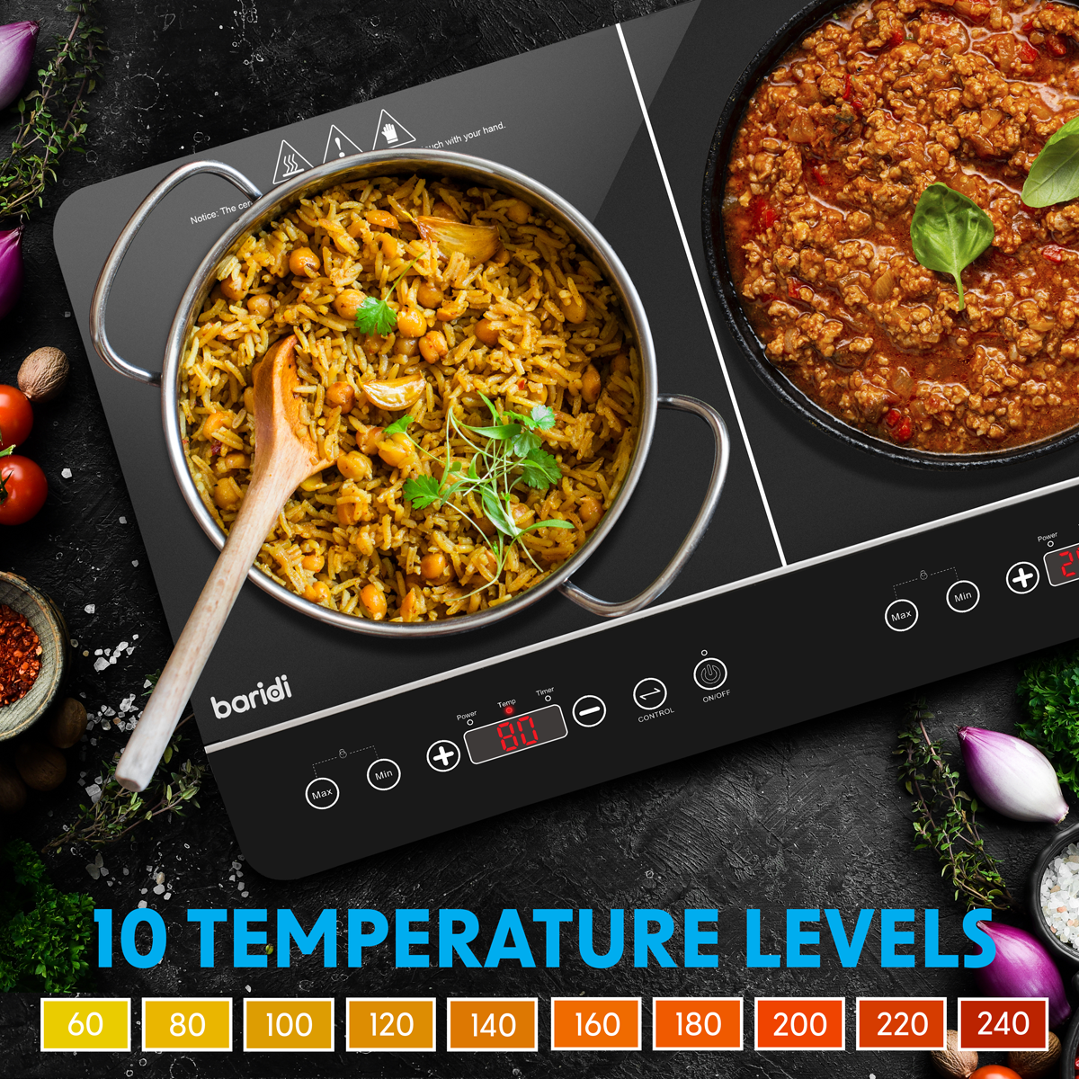 Portable Induction Hob with 2 Cooking Zones 60 x 36 x 6.5cm - Black DH146